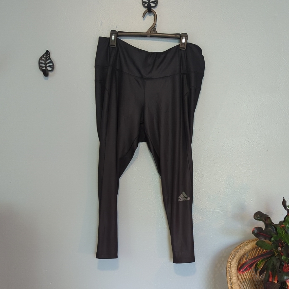 ADIDAS Primegreen Black Faux Leather Sporty Leggings Aeroready Luminous Logo 3XL